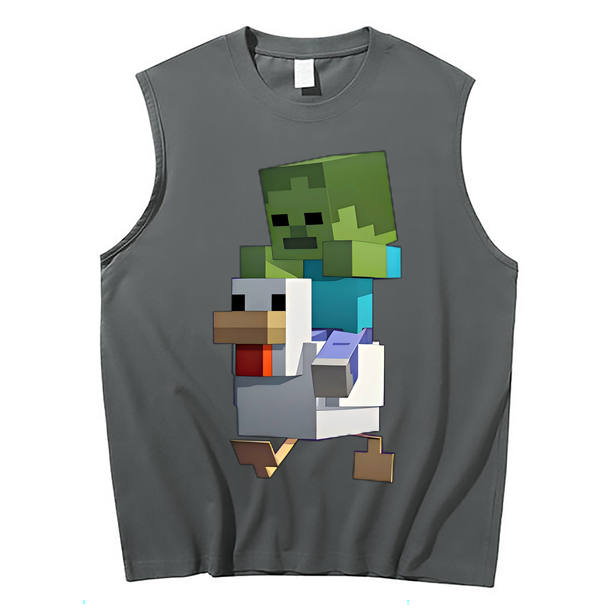 （画像用） マインクラフト ブロックの世界 Minecraft MC Block world コットン100％タンクトップ（フロントプリント）
